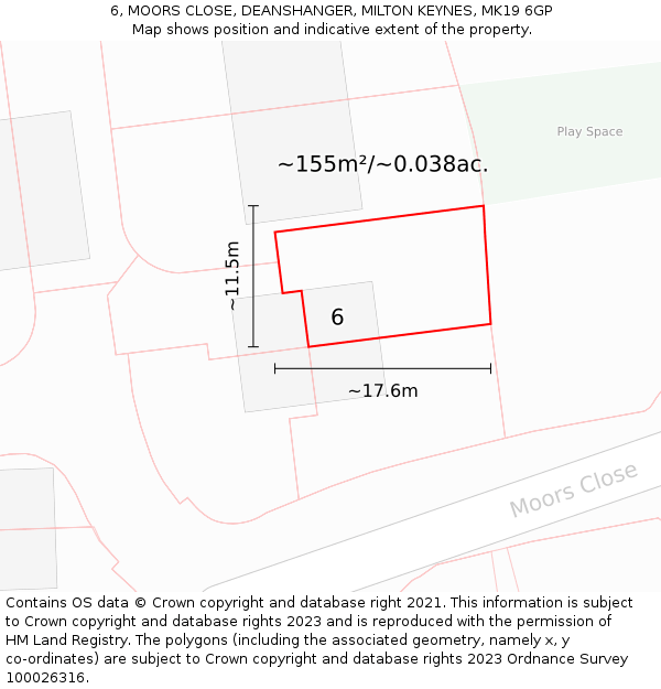 6, MOORS CLOSE, DEANSHANGER, MILTON KEYNES, MK19 6GP: Plot and title map