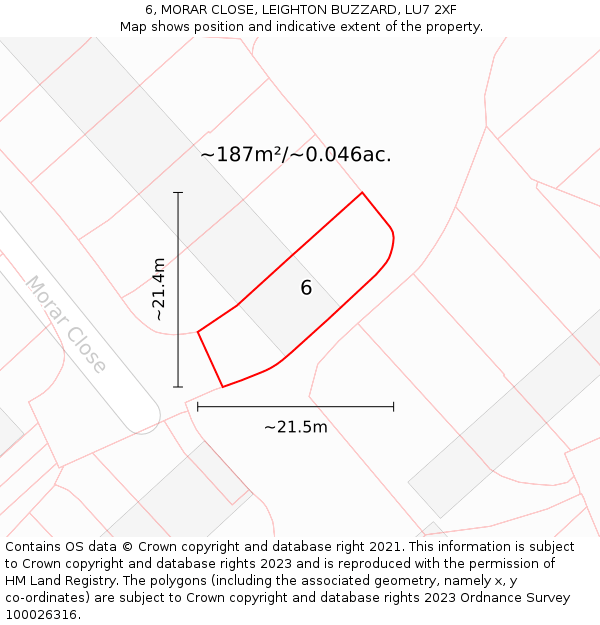 6, MORAR CLOSE, LEIGHTON BUZZARD, LU7 2XF: Plot and title map