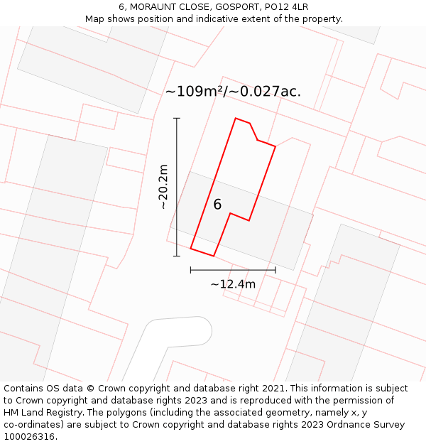 6, MORAUNT CLOSE, GOSPORT, PO12 4LR: Plot and title map