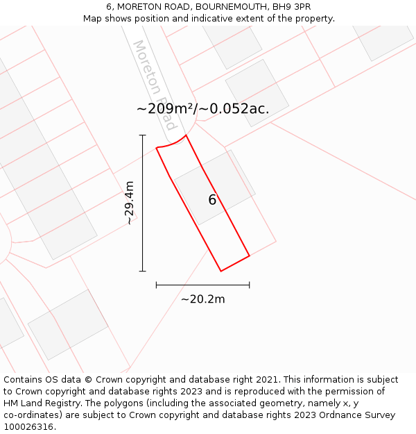 6, MORETON ROAD, BOURNEMOUTH, BH9 3PR: Plot and title map