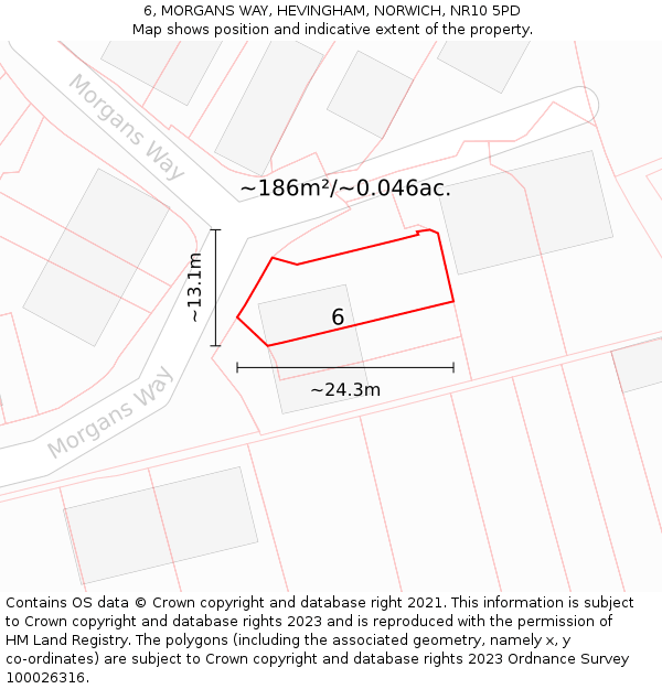 6, MORGANS WAY, HEVINGHAM, NORWICH, NR10 5PD: Plot and title map