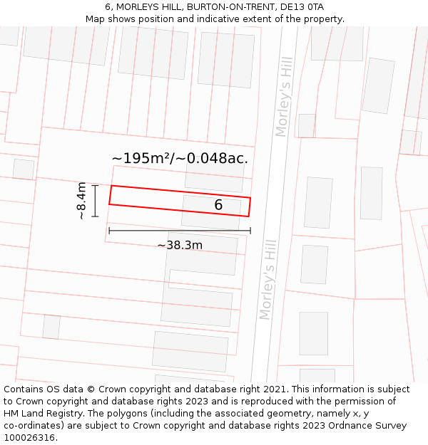 6, MORLEYS HILL, BURTON-ON-TRENT, DE13 0TA: Plot and title map