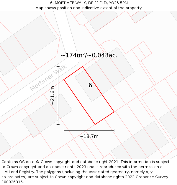 6, MORTIMER WALK, DRIFFIELD, YO25 5PN: Plot and title map