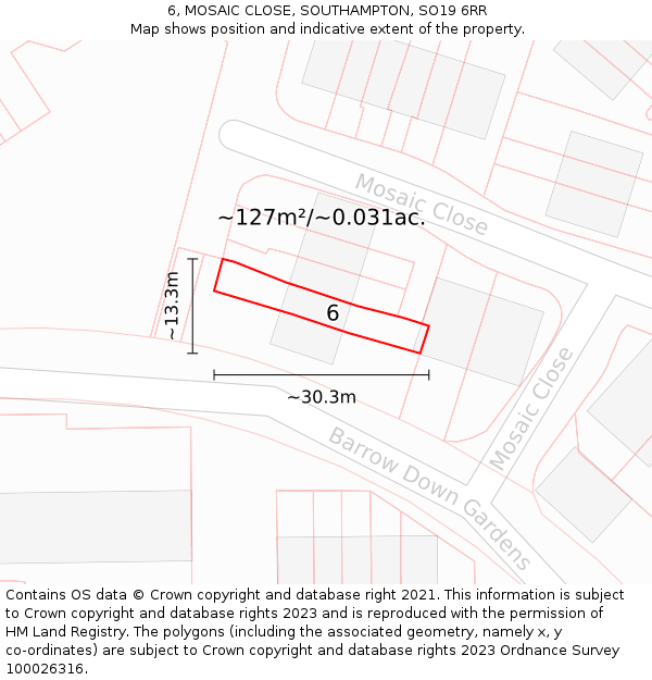 6, MOSAIC CLOSE, SOUTHAMPTON, SO19 6RR: Plot and title map