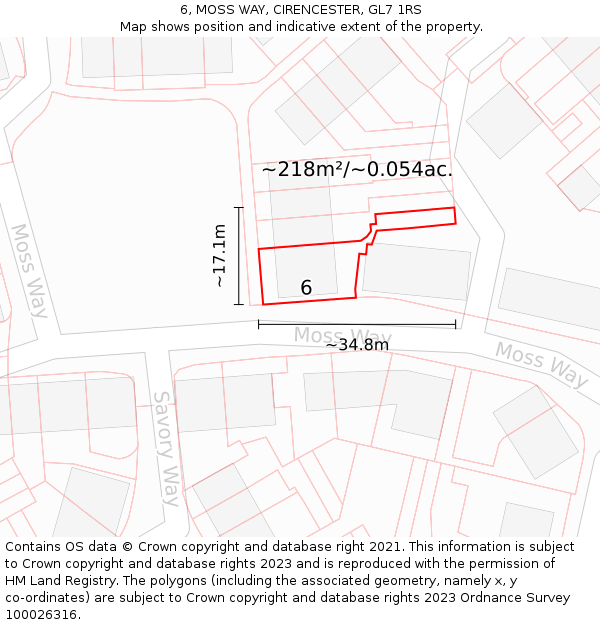 6, MOSS WAY, CIRENCESTER, GL7 1RS: Plot and title map