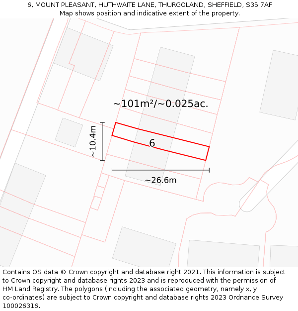 6, MOUNT PLEASANT, HUTHWAITE LANE, THURGOLAND, SHEFFIELD, S35 7AF: Plot and title map