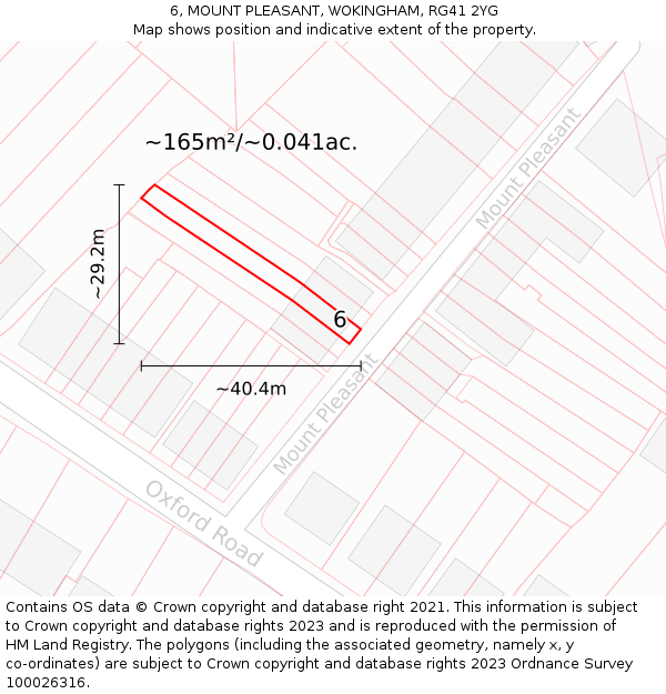 6, MOUNT PLEASANT, WOKINGHAM, RG41 2YG: Plot and title map