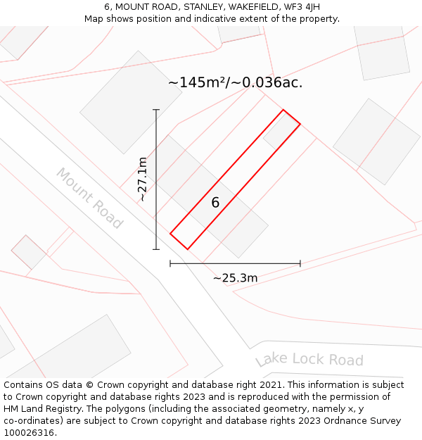 6, MOUNT ROAD, STANLEY, WAKEFIELD, WF3 4JH: Plot and title map