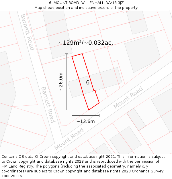 6, MOUNT ROAD, WILLENHALL, WV13 3JZ: Plot and title map