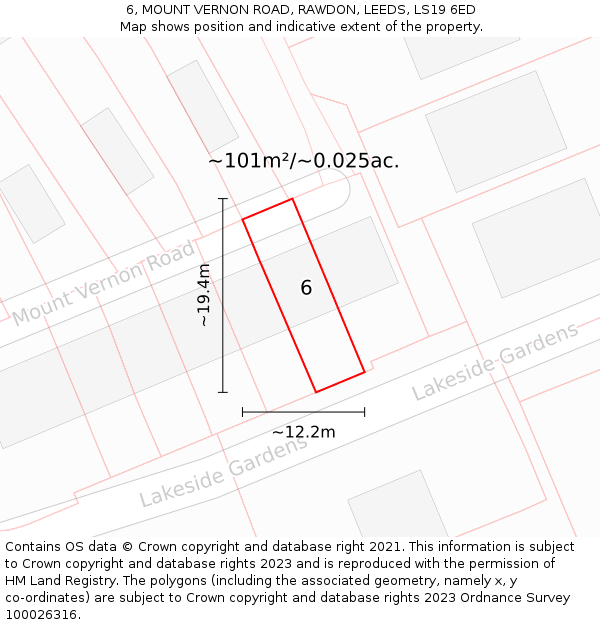 6, MOUNT VERNON ROAD, RAWDON, LEEDS, LS19 6ED: Plot and title map