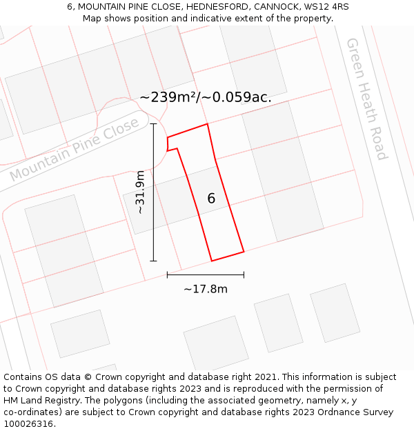 6, MOUNTAIN PINE CLOSE, HEDNESFORD, CANNOCK, WS12 4RS: Plot and title map