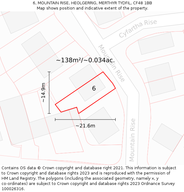 6, MOUNTAIN RISE, HEOLGERRIG, MERTHYR TYDFIL, CF48 1BB: Plot and title map