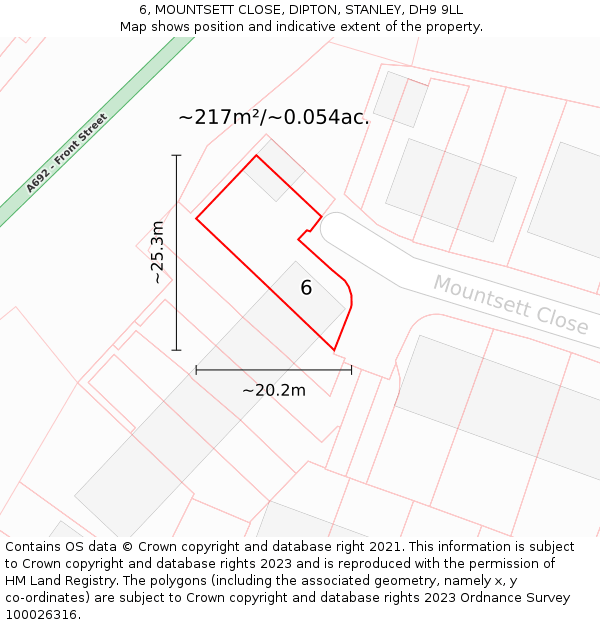 6, MOUNTSETT CLOSE, DIPTON, STANLEY, DH9 9LL: Plot and title map