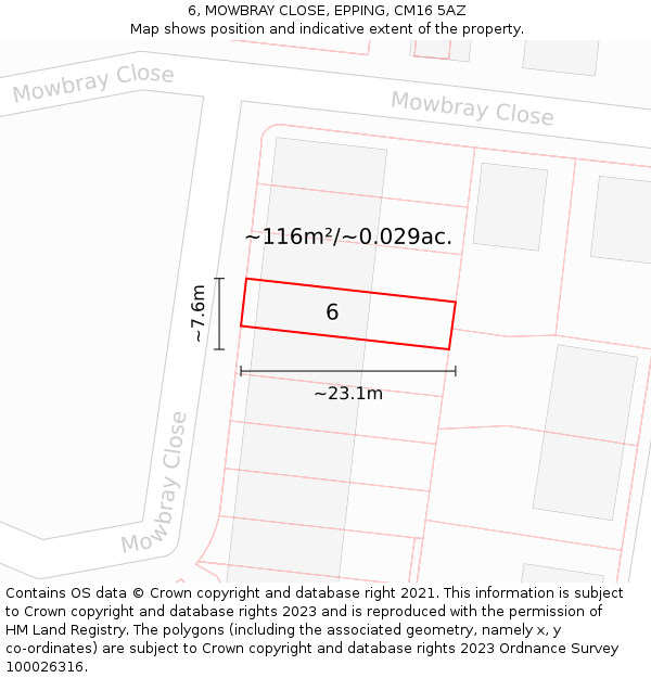 6, MOWBRAY CLOSE, EPPING, CM16 5AZ: Plot and title map