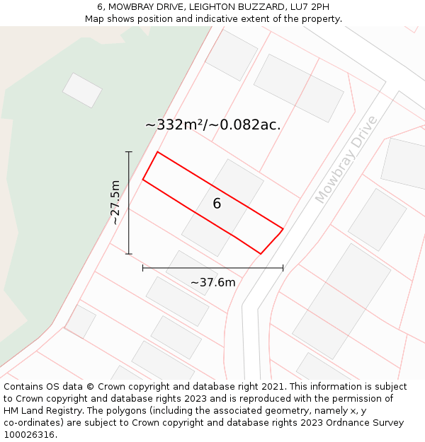 6, MOWBRAY DRIVE, LEIGHTON BUZZARD, LU7 2PH: Plot and title map