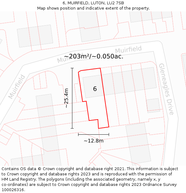 6, MUIRFIELD, LUTON, LU2 7SB: Plot and title map