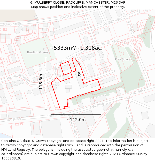 6, MULBERRY CLOSE, RADCLIFFE, MANCHESTER, M26 3AR: Plot and title map