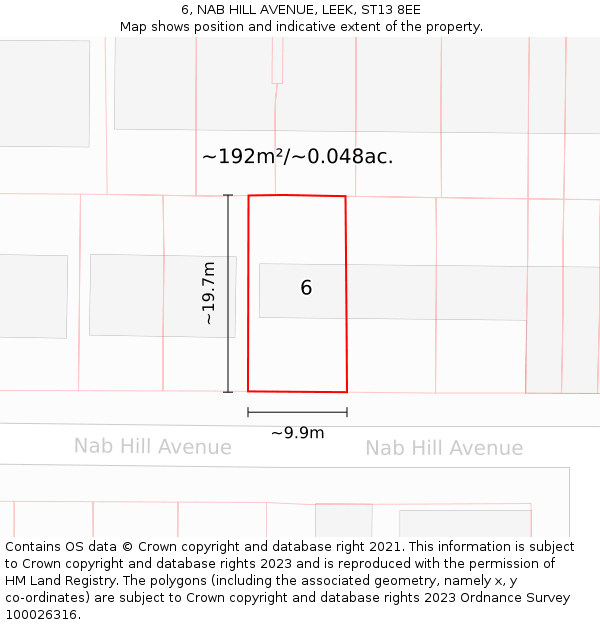 6, NAB HILL AVENUE, LEEK, ST13 8EE: Plot and title map