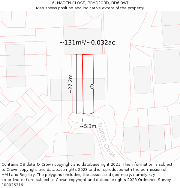 6, NADEN CLOSE, BRADFORD, BD6 3WT: Plot and title map