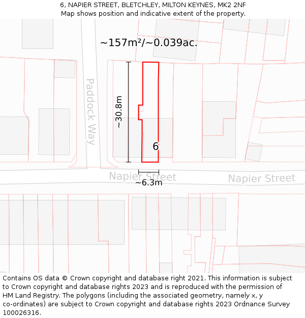 6, NAPIER STREET, BLETCHLEY, MILTON KEYNES, MK2 2NF: Plot and title map