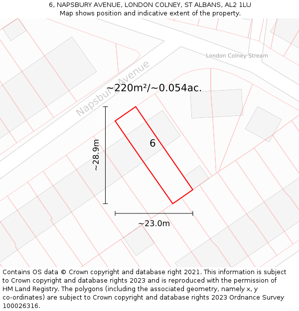 6, NAPSBURY AVENUE, LONDON COLNEY, ST ALBANS, AL2 1LU: Plot and title map