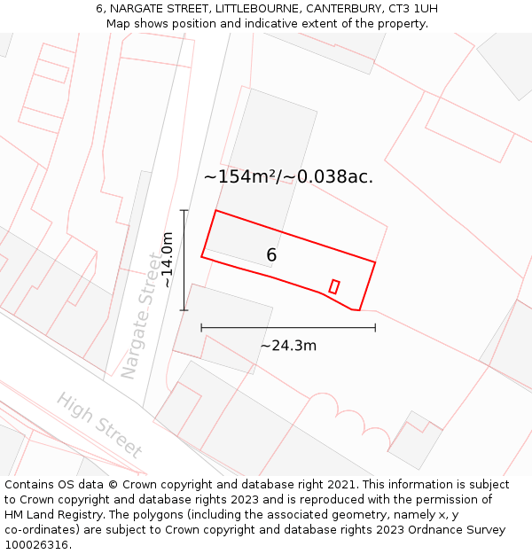 6, NARGATE STREET, LITTLEBOURNE, CANTERBURY, CT3 1UH: Plot and title map