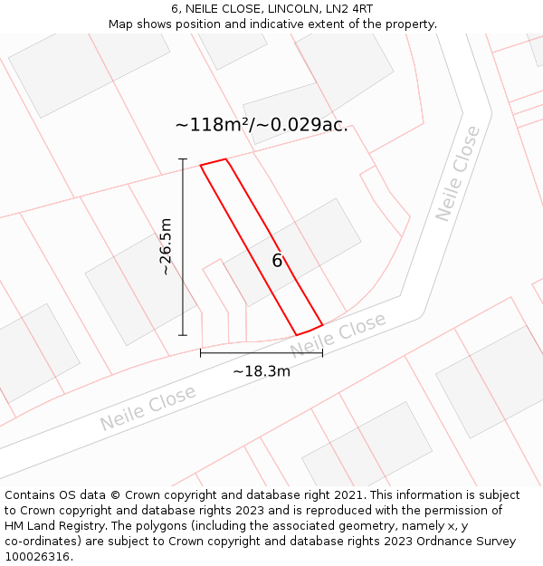 6, NEILE CLOSE, LINCOLN, LN2 4RT: Plot and title map