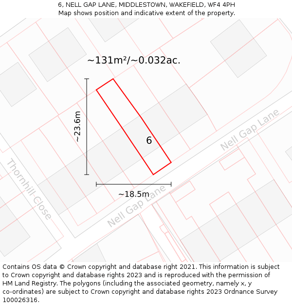 6, NELL GAP LANE, MIDDLESTOWN, WAKEFIELD, WF4 4PH: Plot and title map