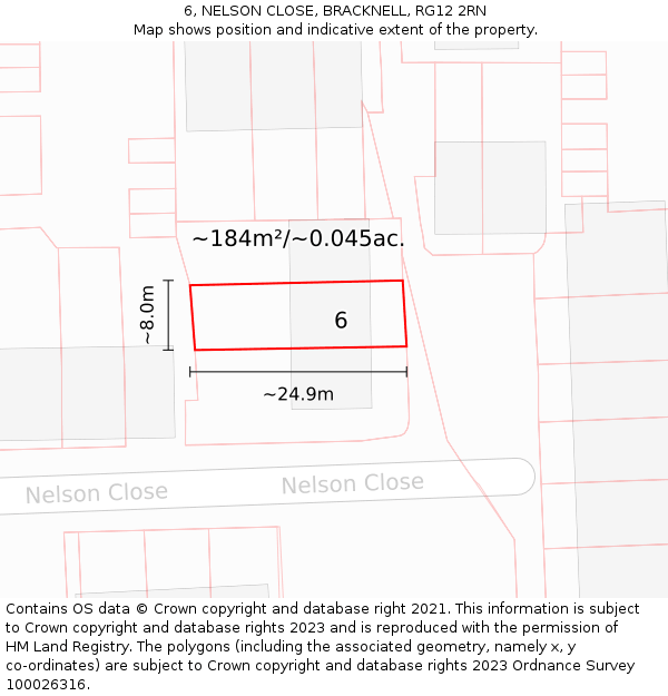 6, NELSON CLOSE, BRACKNELL, RG12 2RN: Plot and title map
