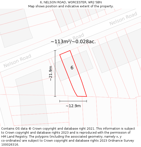 6, NELSON ROAD, WORCESTER, WR2 5BN: Plot and title map