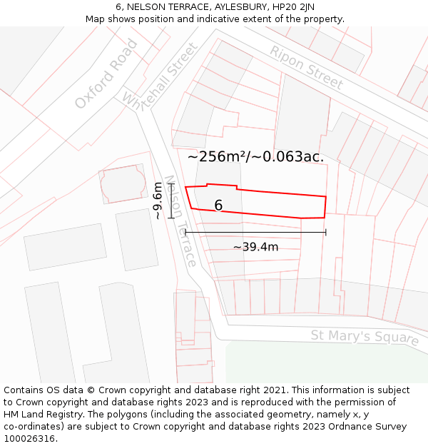 6, NELSON TERRACE, AYLESBURY, HP20 2JN: Plot and title map
