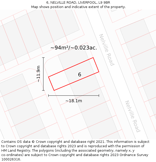 6, NELVILLE ROAD, LIVERPOOL, L9 9BR: Plot and title map