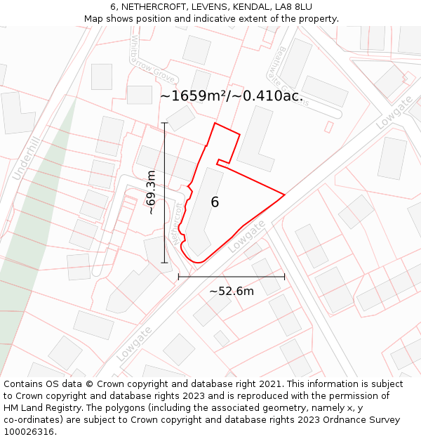 6, NETHERCROFT, LEVENS, KENDAL, LA8 8LU: Plot and title map