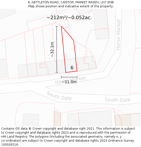 6, NETTLETON ROAD, CAISTOR, MARKET RASEN, LN7 6NB: Plot and title map