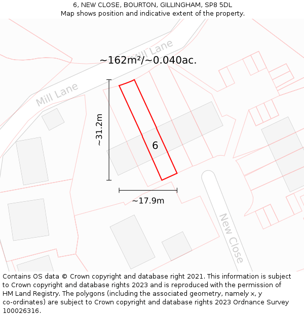 6, NEW CLOSE, BOURTON, GILLINGHAM, SP8 5DL: Plot and title map