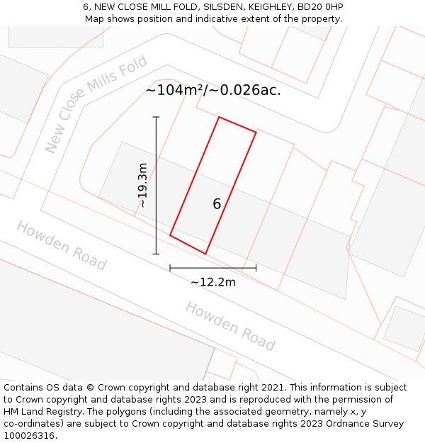 6, NEW CLOSE MILL FOLD, SILSDEN, KEIGHLEY, BD20 0HP: Plot and title map
