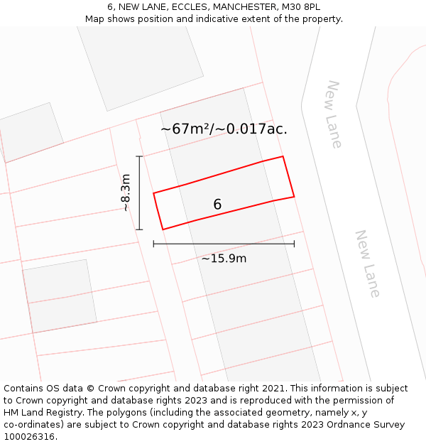 6, NEW LANE, ECCLES, MANCHESTER, M30 8PL: Plot and title map