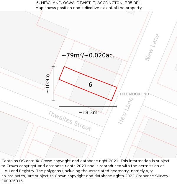 6, NEW LANE, OSWALDTWISTLE, ACCRINGTON, BB5 3PH: Plot and title map