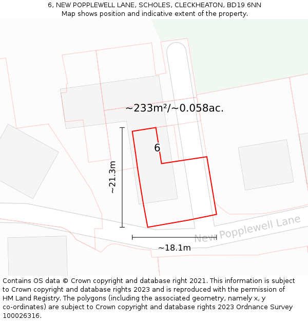 6, NEW POPPLEWELL LANE, SCHOLES, CLECKHEATON, BD19 6NN: Plot and title map
