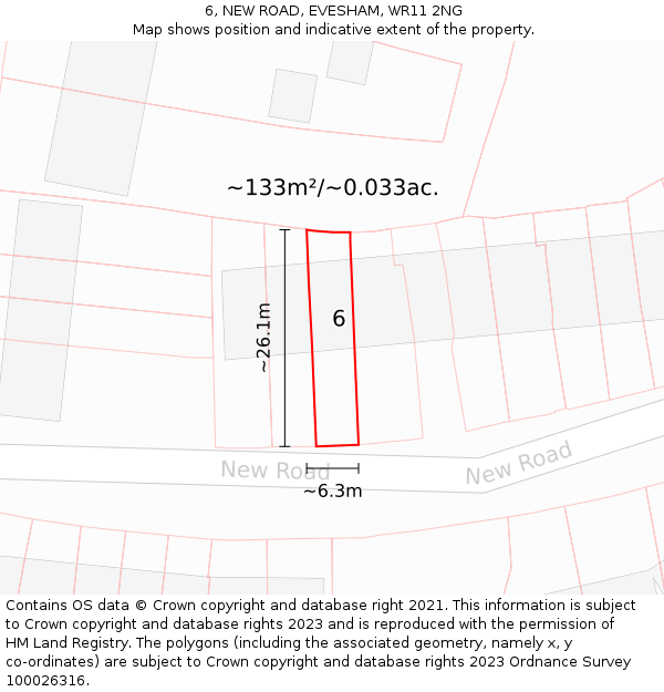 6, NEW ROAD, EVESHAM, WR11 2NG: Plot and title map