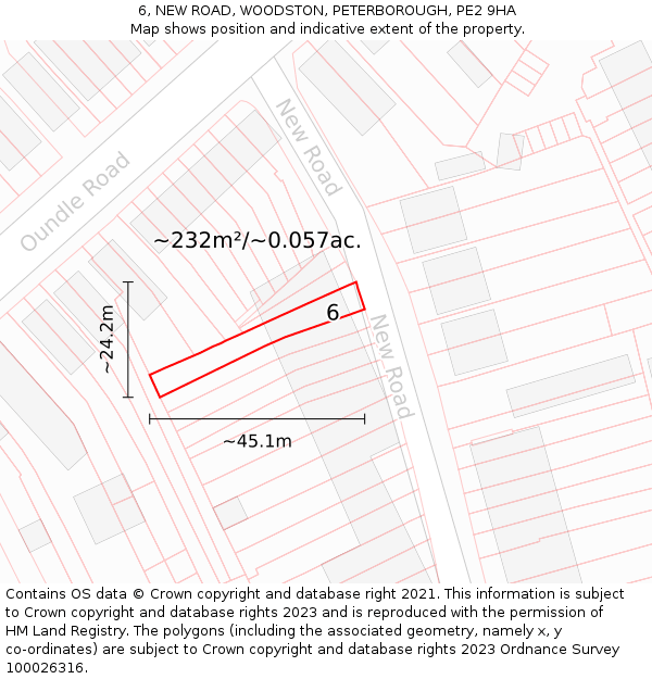 6, NEW ROAD, WOODSTON, PETERBOROUGH, PE2 9HA: Plot and title map