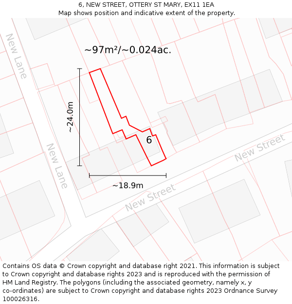 6, NEW STREET, OTTERY ST MARY, EX11 1EA: Plot and title map