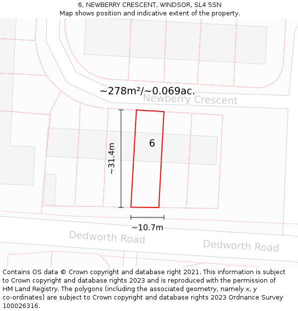6, NEWBERRY CRESCENT, WINDSOR, SL4 5SN: Plot and title map