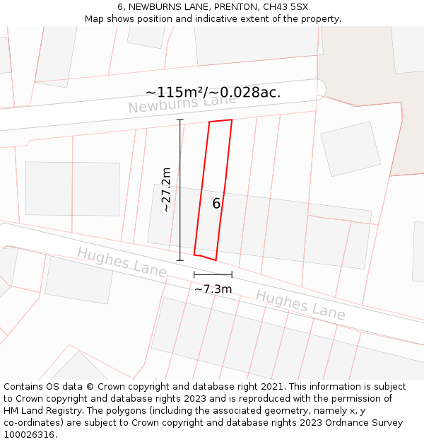 6, NEWBURNS LANE, PRENTON, CH43 5SX: Plot and title map