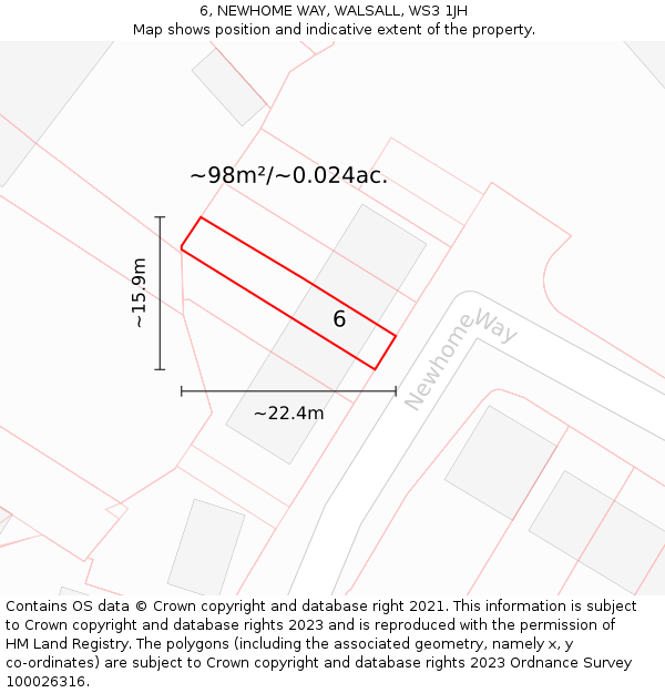 6, NEWHOME WAY, WALSALL, WS3 1JH: Plot and title map