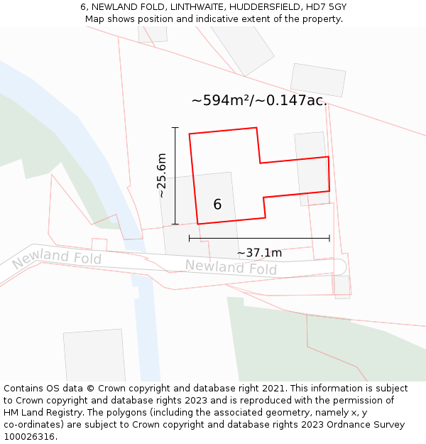6, NEWLAND FOLD, LINTHWAITE, HUDDERSFIELD, HD7 5GY: Plot and title map