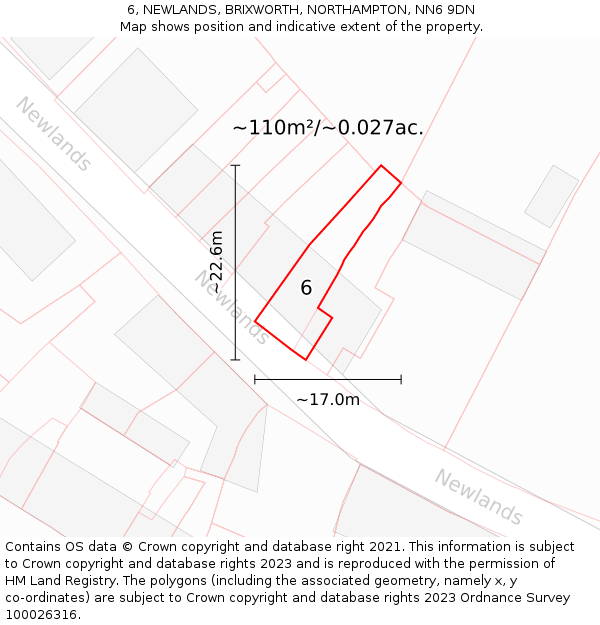 6, NEWLANDS, BRIXWORTH, NORTHAMPTON, NN6 9DN: Plot and title map