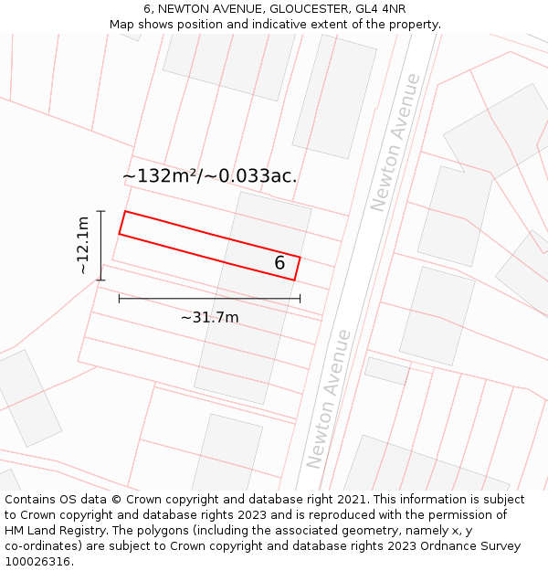 6, NEWTON AVENUE, GLOUCESTER, GL4 4NR: Plot and title map