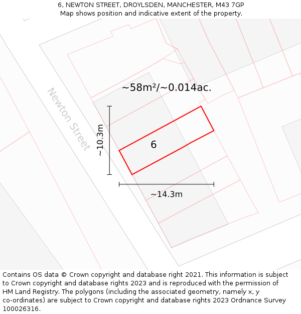 6, NEWTON STREET, DROYLSDEN, MANCHESTER, M43 7GP: Plot and title map
