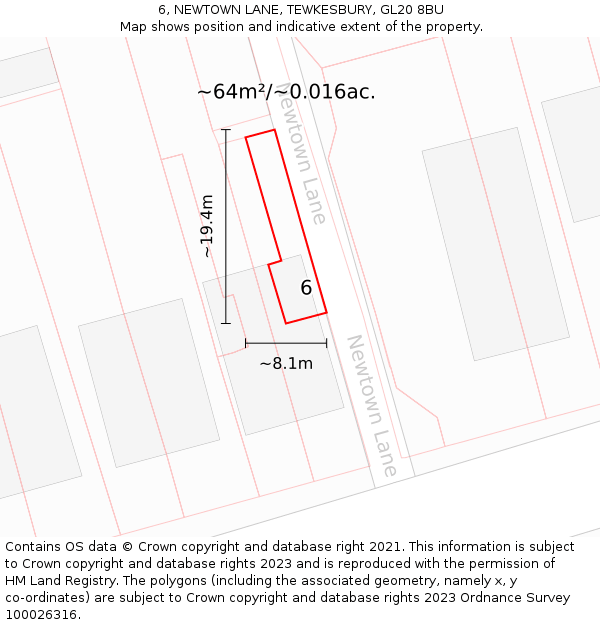 6, NEWTOWN LANE, TEWKESBURY, GL20 8BU: Plot and title map
